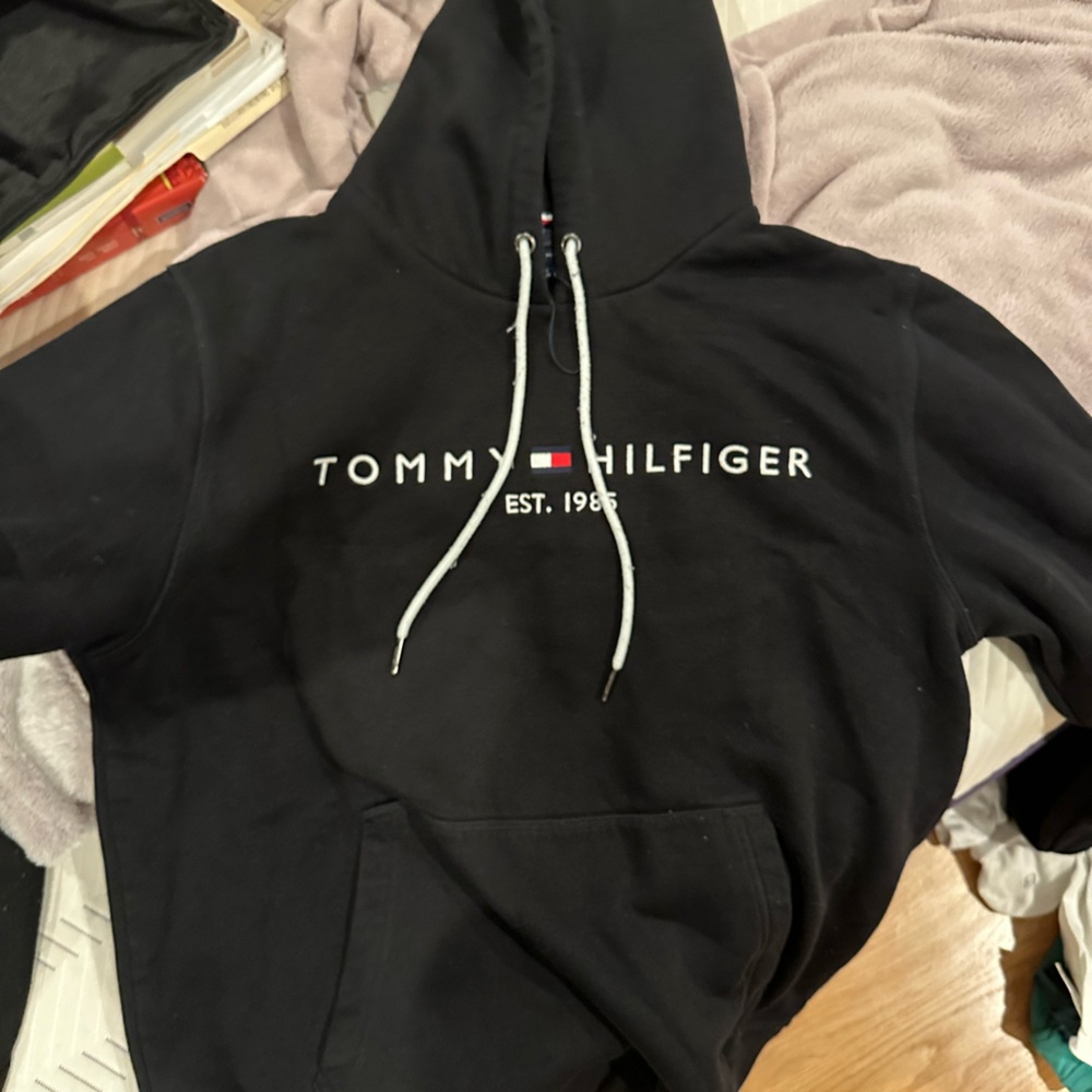 Tommy Hilfiger Black Sweatshirt with White Drawstrings